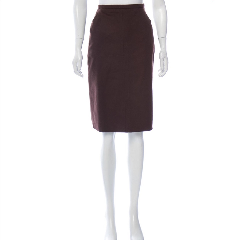 Chocolate Max Mara 100% Wool Knee-Length Skirt